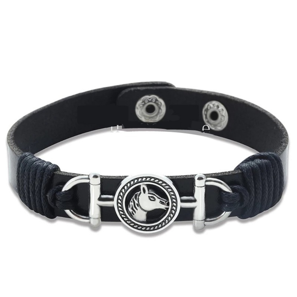 Horse ❤️Snaffle bit blk leather bracelet